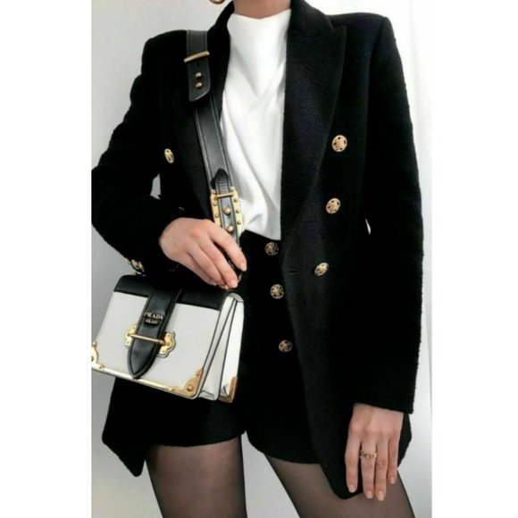 COPY - ZARA WOMEN NEW DOUBLE BREASTED TEXTURED WEAVE BLAZER BLACK 2761/257 XS - Picture 5 of 13